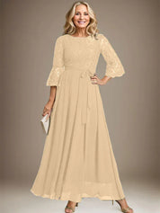 A-line Scoop Ankle-Length Lace Chiffon Mother of the Bride Dress With Bow