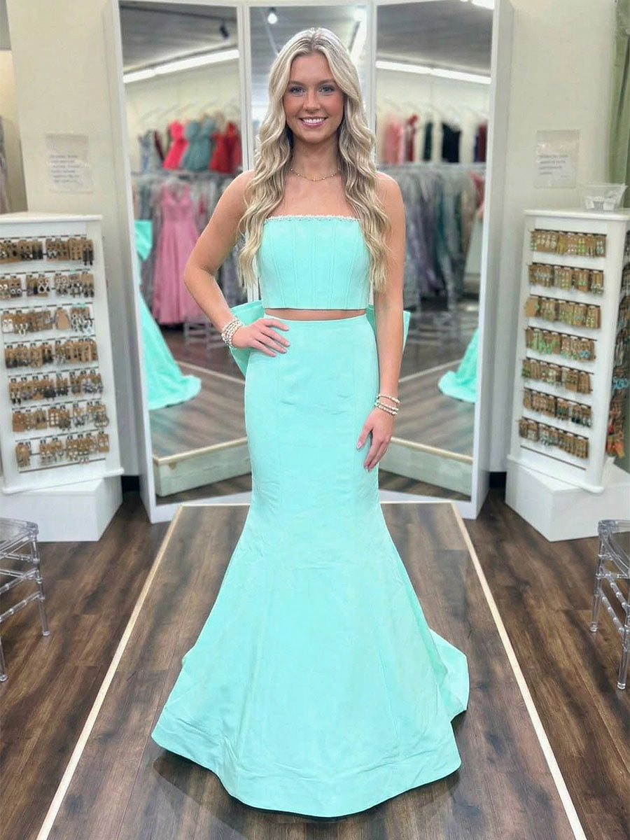 mint green two piece prom dress Cute two pieces mint Green short prom dress, homecoming dress  shdress