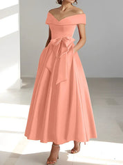 A-Line/Princess Off-the-Shoulder Sleeveless Ankle-Length Mother of the Bride Dresses with Pockets