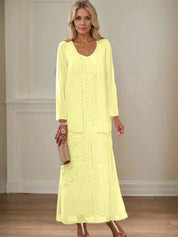 Sheath/Column V-Neck Ankle-Length Mother of the Bride Dresses with Jacket & Sequins