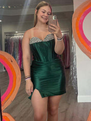 Dark Green Strapless Corset Homecoming Dress with Beads