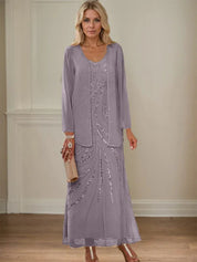 Sheath/Column V-Neck Ankle-Length Mother of the Bride Dresses with Jacket & Sequins