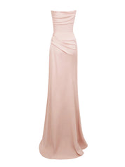 Pink Chiffon Off the Shoulder Floor Length Dress with Rhinestone Details