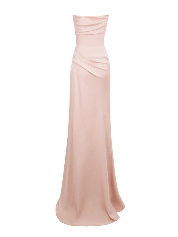 Pink Chiffon Off the Shoulder Floor Length Dress with Rhinestone Details