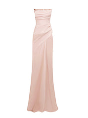 Pink Chiffon Off the Shoulder Floor Length Dress with Rhinestone Details