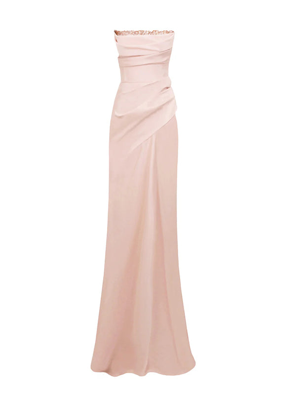 Pink Chiffon Off the Shoulder Floor Length Dress with Rhinestone Details