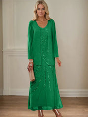 Sheath/Column V-Neck Ankle-Length Mother of the Bride Dresses with Jacket & Sequins