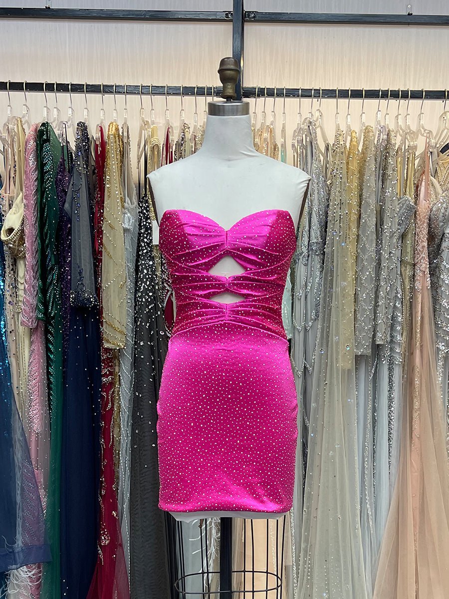 Fuchsia Bodycon Strapless Sweetheart Short Homecoming Dress with Keyholes