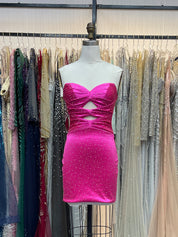 Fuchsia Bodycon Strapless Sweetheart Short Homecoming Dress with Keyholes