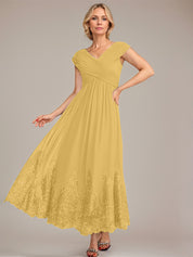 A-line V-Neck Ankle-Length Chiffon Mother of the Bride Dress With Applique Sequins
