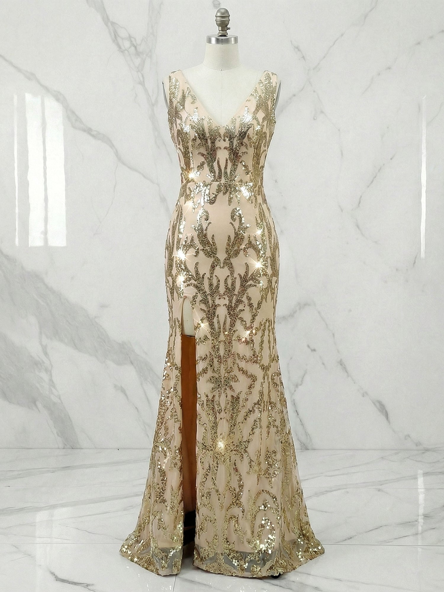 gold prom dress with open back Dreamylily 2026 Sequin V-Neck Mermaid Evening Gown High Slit ASOS DESIGN cape detail 1950s vintage polka dot dress Size:10yrs Nude/Silver/Gold