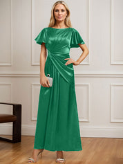 A-line Scoop Ankle-Length Stretch Satin Mother of the Bride Dress With Pleated Beading