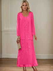Sheath/Column V-Neck Ankle-Length Mother of the Bride Dresses with Jacket & Sequins