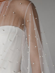 White Chiffon Sweetheart Neckline  Asymmetrical Length Formal Party Dress with Lace Sleeves