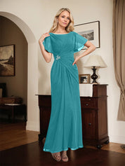 A-line Scoop Ankle-Length Chiffon Mother of the Bride Dress With Beading Pleated