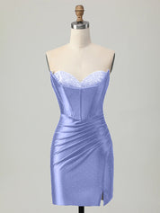 Lavender Strapless Bodycon Corset Beaded Short Homecoming Dress