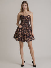 Leopard Print Strapless Sweetheart Corset Short Homecoming Dress