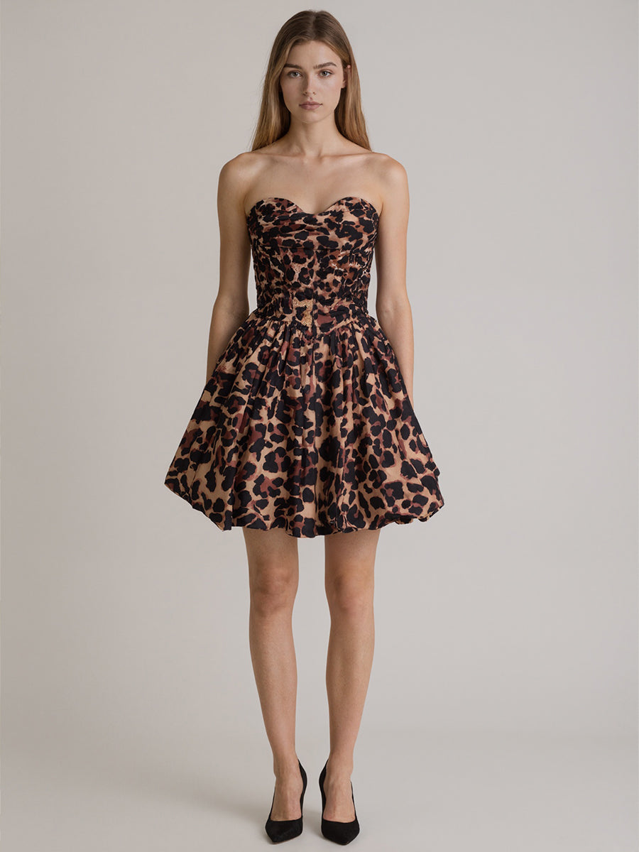 Leopard Print Strapless Sweetheart Corset Short Homecoming Dress