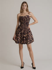 Leopard Print Strapless Sweetheart Corset Short Homecoming Dress