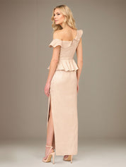 Champagne Sheath/Column Satin One Shoulder Sleeveless Ankle Length Dress With Slit