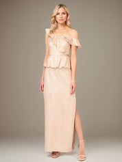 Champagne Sheath/Column Satin One Shoulder Sleeveless Ankle Length Dress With Slit