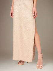 Champagne Sheath/Column Satin One Shoulder Sleeveless Ankle Length Dress With Slit