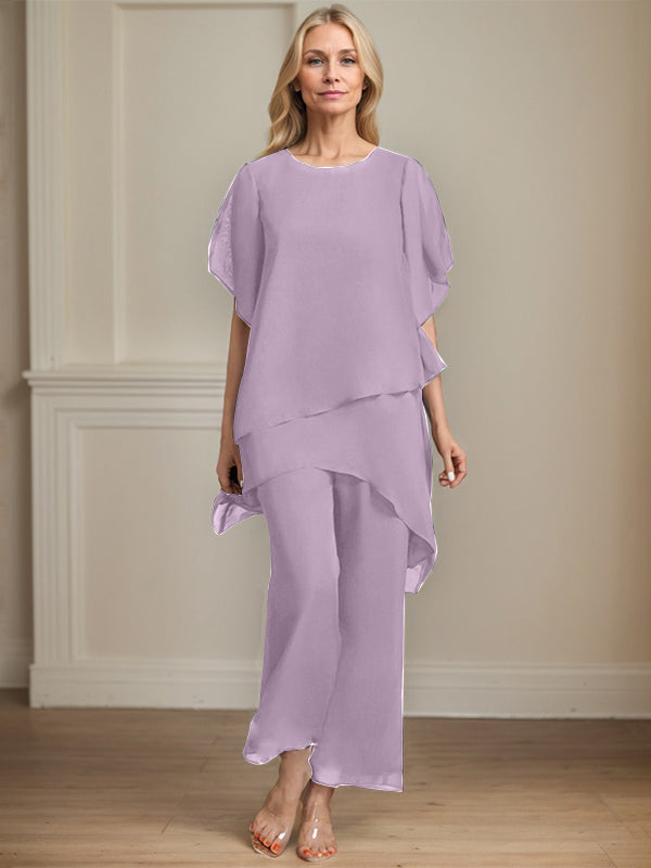 Separates Jumpsuit/Pantsuit Scoop Ankle-Length Chiffon Mother of the Bride Dress