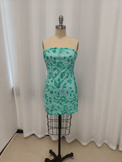 Mint Strapless Sequin Short Homecoming Dress with Appliques