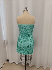 Mint Strapless Sequin Short Homecoming Dress with Appliques