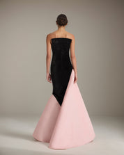 Black&Pink Stretch Crepe Off The Shoulder Sleeveless Floor Length Formal Dress
