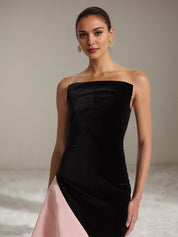 Black&Pink Stretch Crepe Off The Shoulder Sleeveless Floor Length Formal Dress