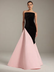 Black&Pink Stretch Crepe Off The Shoulder Sleeveless Floor Length Formal Dress