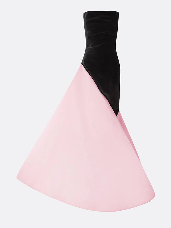 Black&Pink Stretch Crepe Off The Shoulder Sleeveless Floor Length Formal Dress