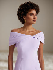 Lilac Stretch Crepe Off The Shoulder Sleeveless Floor Length Mermaid Formal Dress