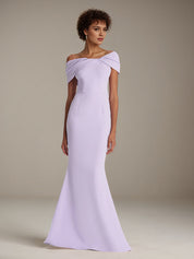 Lilac Stretch Crepe Off The Shoulder Sleeveless Floor Length Mermaid Formal Dress