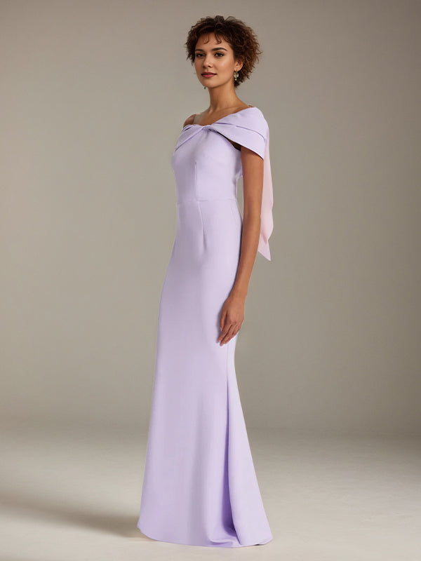Lilac Stretch Crepe Off The Shoulder Sleeveless Floor Length Mermaid Formal Dress