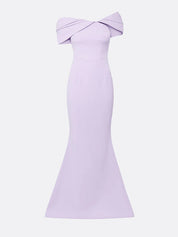 Lilac Stretch Crepe Off The Shoulder Sleeveless Floor Length Mermaid Formal Dress