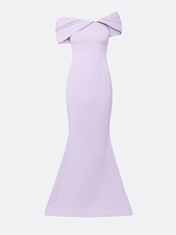 Lilac Stretch Crepe Off The Shoulder Sleeveless Floor Length Mermaid Formal Dress