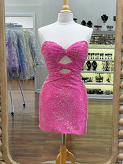 Bodycon Strapless Sweetheart Short Homecoming Dresses with Keyholes