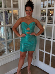Bodycon Strapless Sweetheart Short Homecoming Dresses with Keyholes