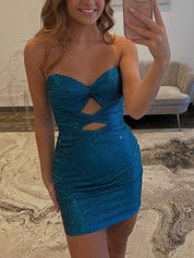 Bodycon Strapless Sweetheart Short Homecoming Dresses with Keyholes