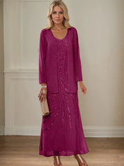 Sheath/Column V-Neck Ankle-Length Mother of the Bride Dresses with Jacket & Sequins