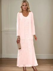 Sheath/Column V-Neck Ankle-Length Mother of the Bride Dresses with Jacket & Sequins