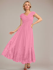 A-line V-Neck Ankle-Length Chiffon Mother of the Bride Dress With Applique Sequins