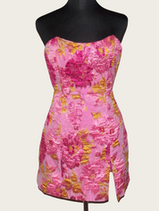 Strapless Jacquard Short Homecoming Dress with Slit