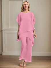 Separates Jumpsuit/Pantsuit Scoop Ankle-Length Chiffon Mother of the Bride Dress