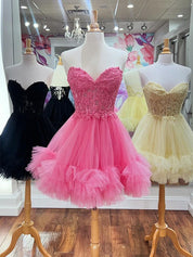 A-Line Sweetheart Lace Up Short Tulle Homecoming Dress