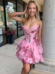 A-Line Sweetheart Strapless Appliquues Tiered Homecoming Dress