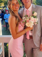 Pink Bodycon Strapless Mini Homecoming Dress with 3D Rosette Bodice