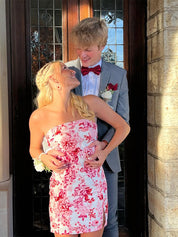 Pink Strapless Printing Sleeveless Tight Homecoming Party Dress with Slit